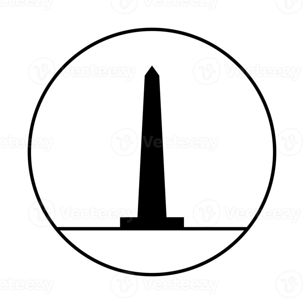 Obelisk mit Glyphe Monument Gliederung Symbol im Kreis Nein Personen. Silhouette Linie Kunst Monument schwarz und Weiß. foto