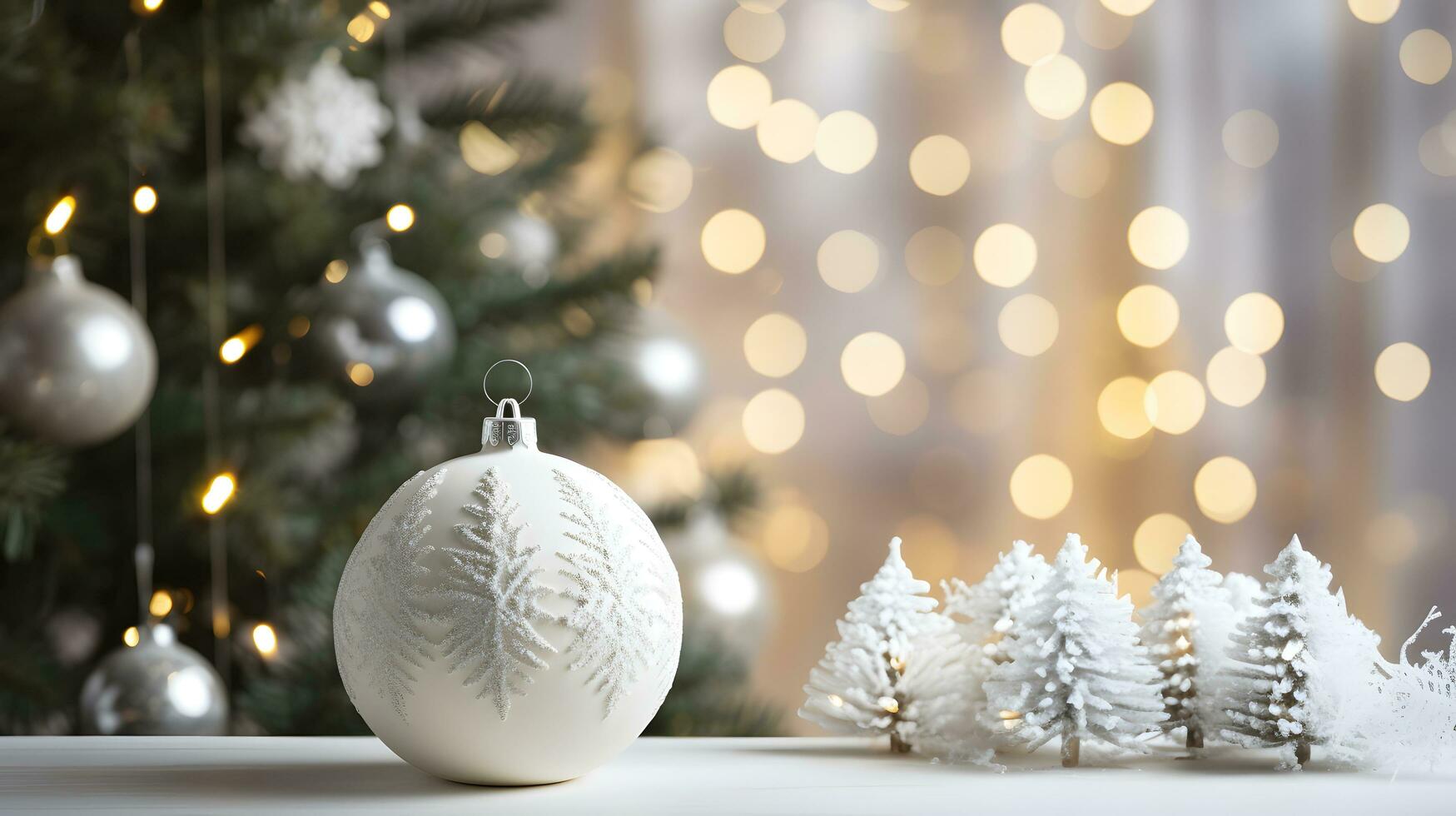 golden Beleuchtung auf schneebedeckt Bäume, ein Weiß Weihnachten Ornamente Geschichte foto