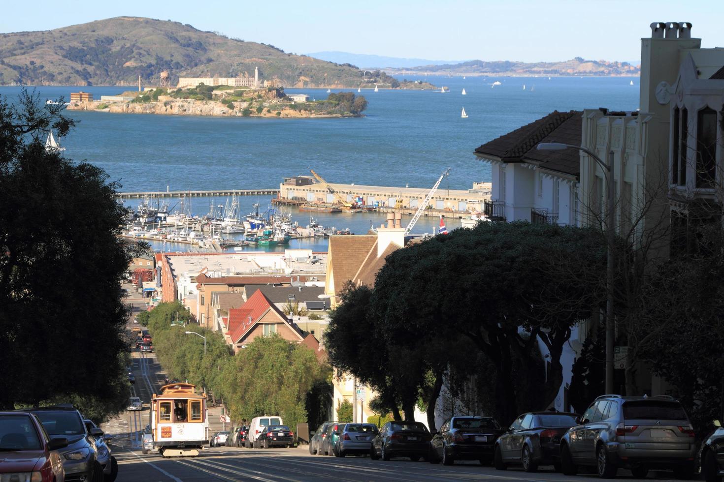 historische traditionelle seilbahnen in der stadt san francisco foto