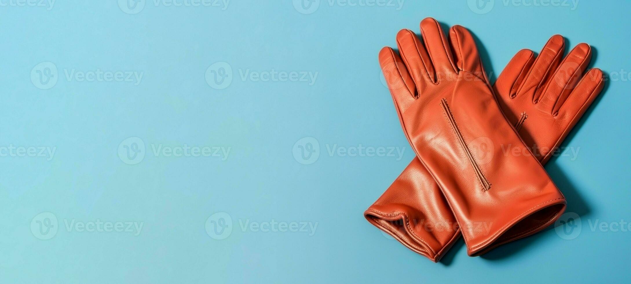 Paar stilvoll Leder rot Handschuhe Banner. generieren ai foto