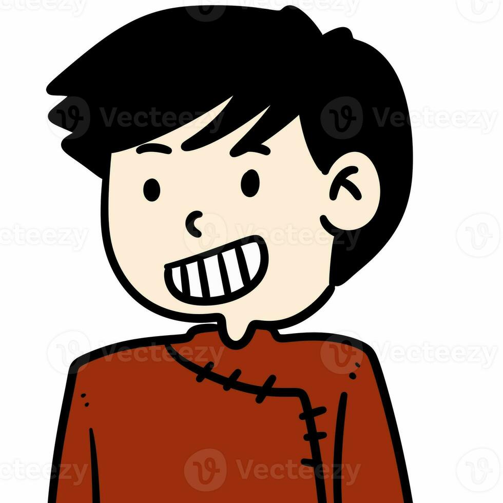 Karikatur glücklich Junge mit groß Hemd foto