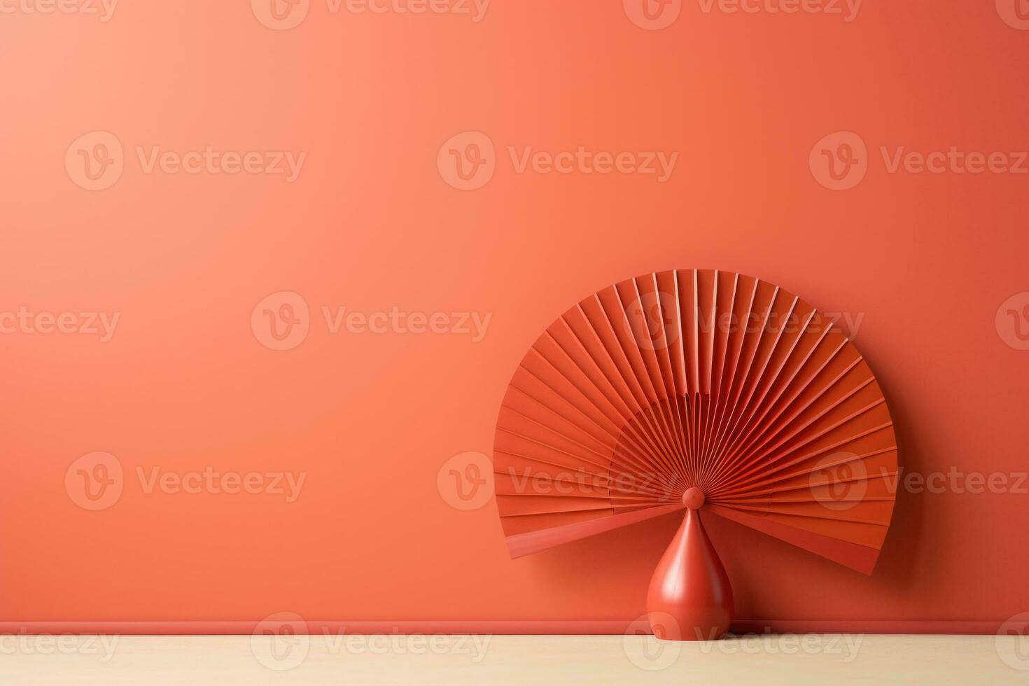 leeren rot Mauer mit ein Figur im das bilden von ein Chinesisch Fan. generiert durch künstlich Intelligenz foto