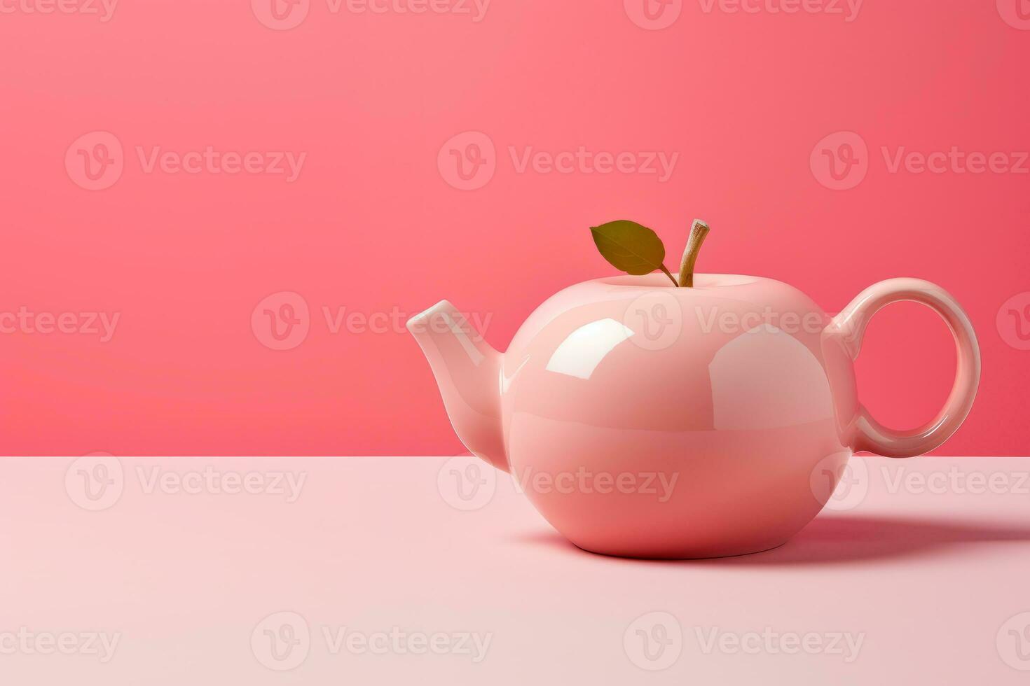 ai generiert kreativ Design von ein Teekanne im das bilden von ein Apfel auf ein Rosa Hintergrund foto