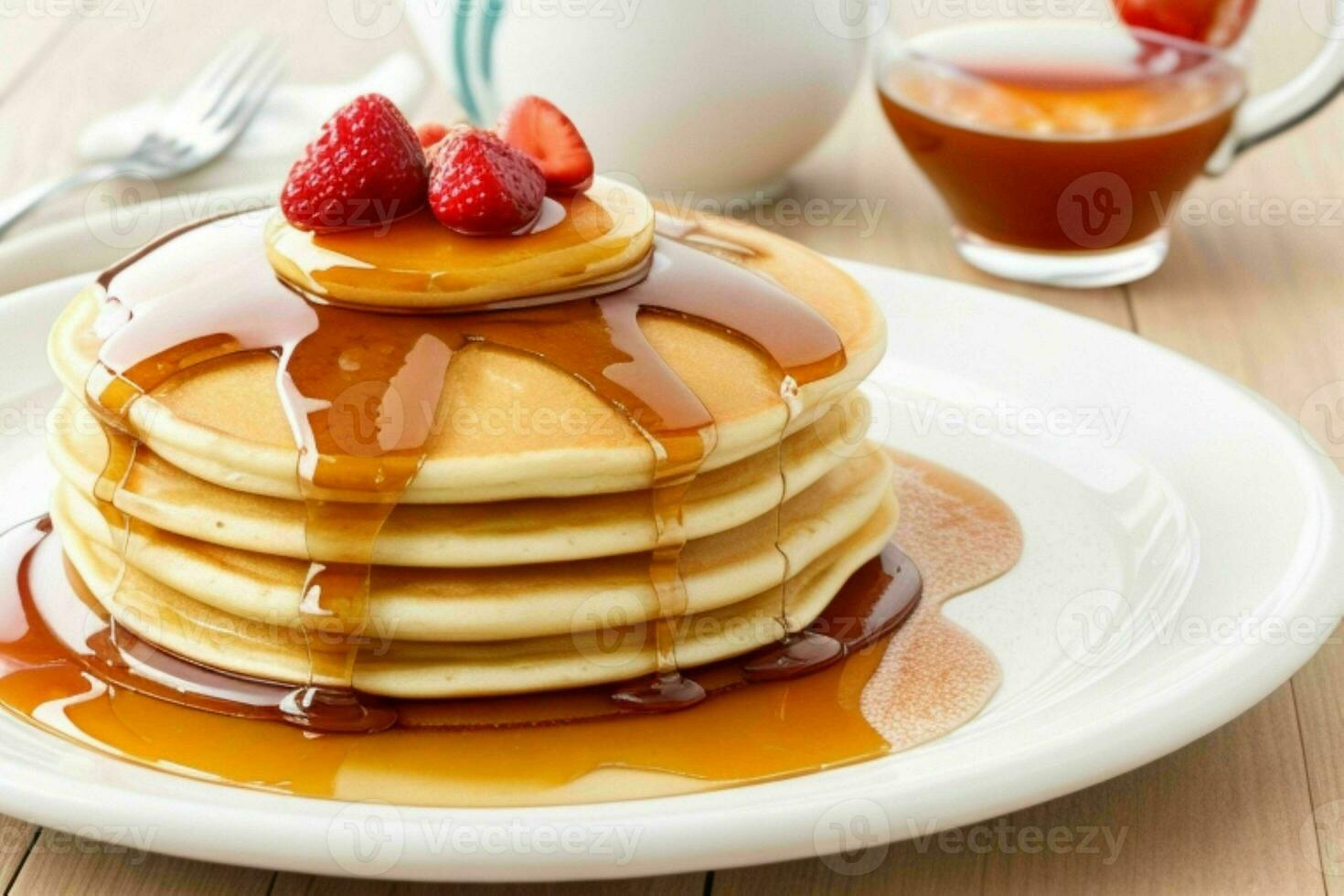 Pfannkuchen mit Sirup Glasur. ai generativ Profi Foto