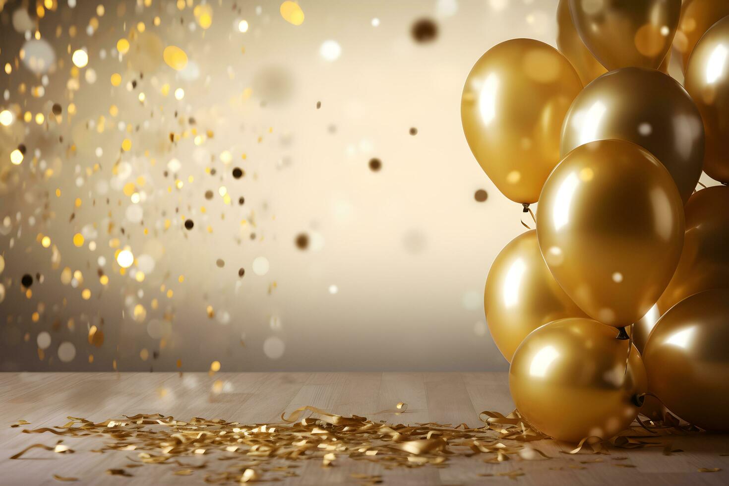 Gold Konfetti mit Ballon Luxus Geburtstag Hintergrund ai generiert foto