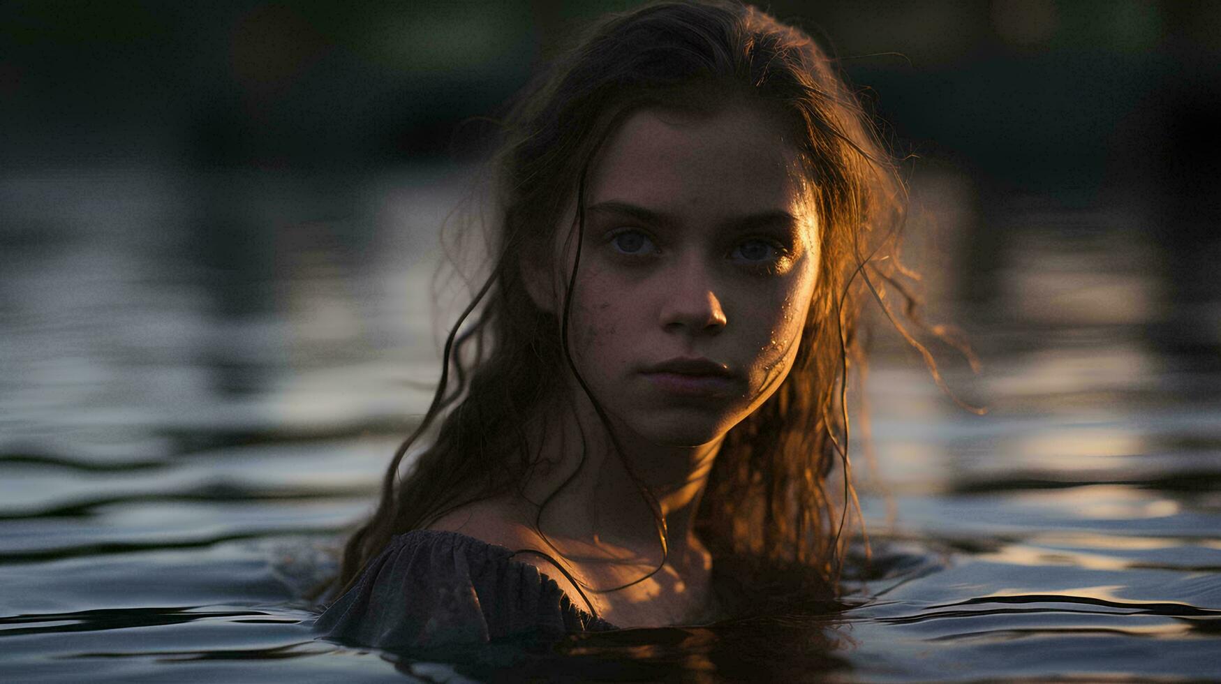 ein jung Frau ist Schwimmen im das Wasser, ai generativ foto