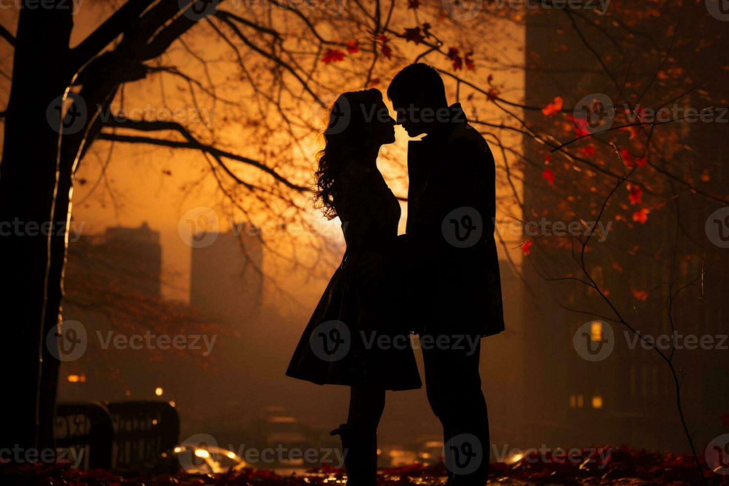 Liebhaber Gehen beim ein Park, Romantik Stimmung ai generiert foto