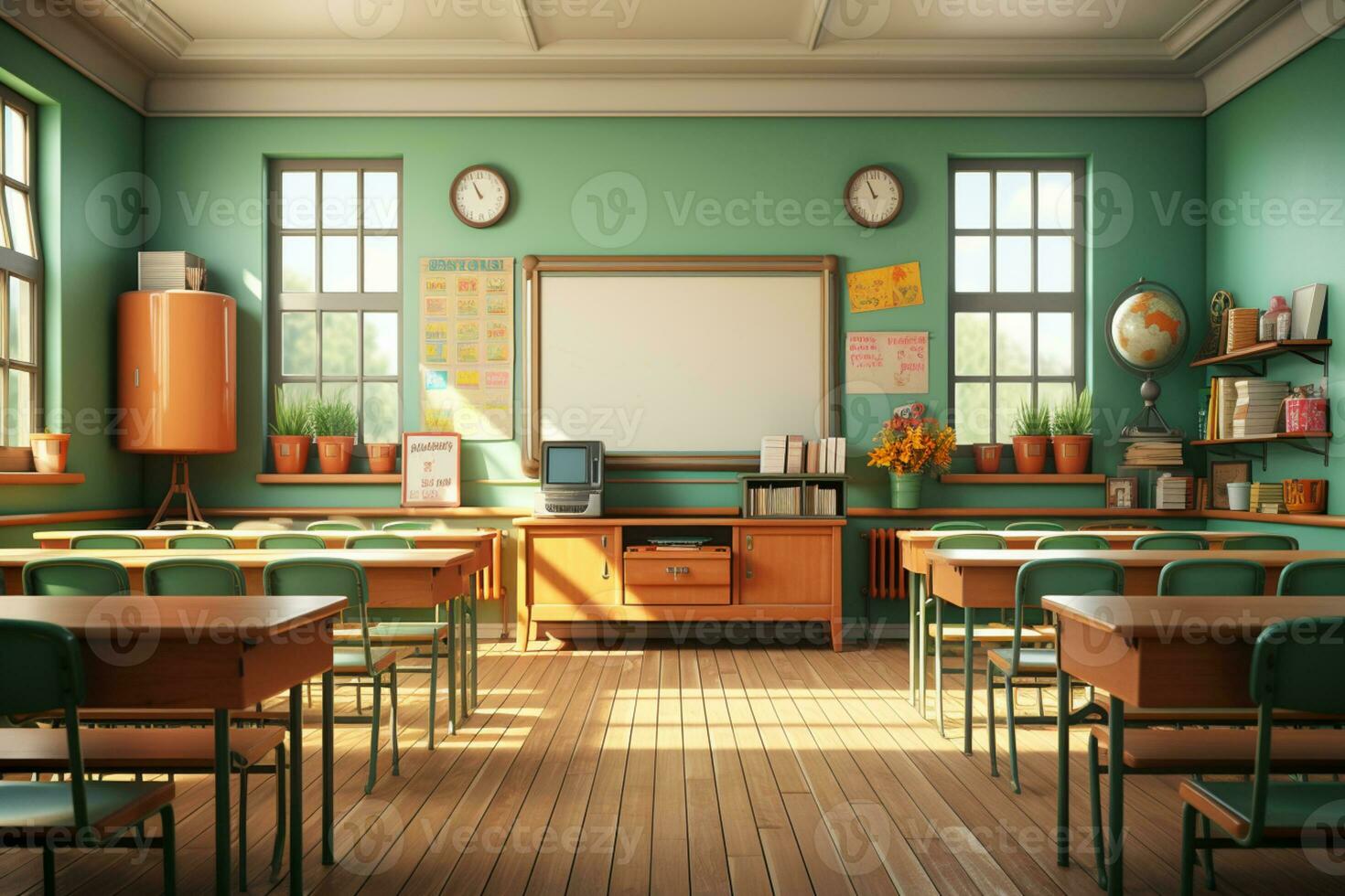 Innere von ein Klassenzimmer mit natürlich Licht ai generiert foto