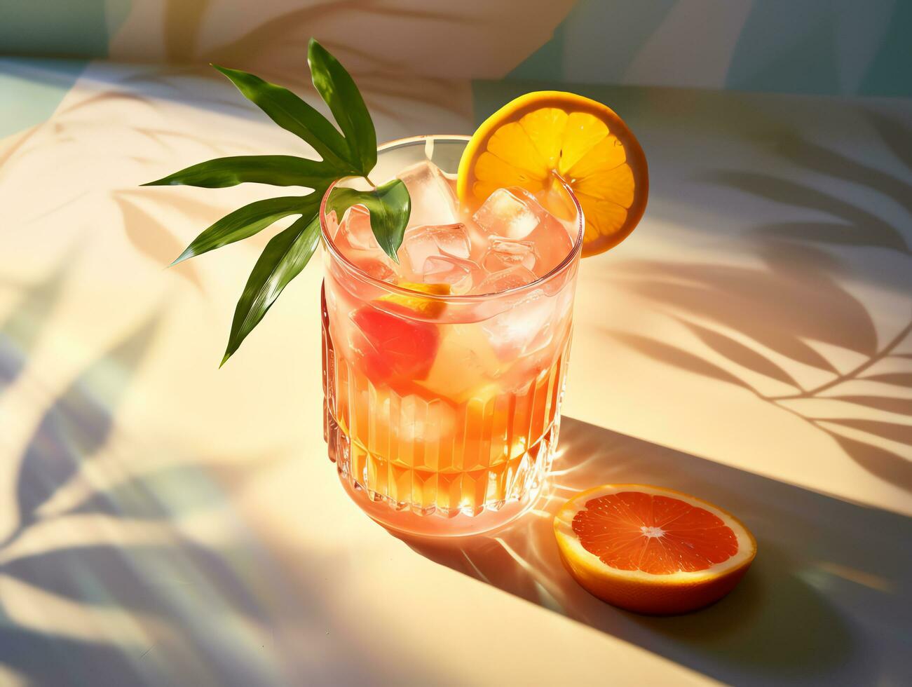 Cocktail mit frisch Obst im tropisch bunt Hintergrund, ai generiert foto