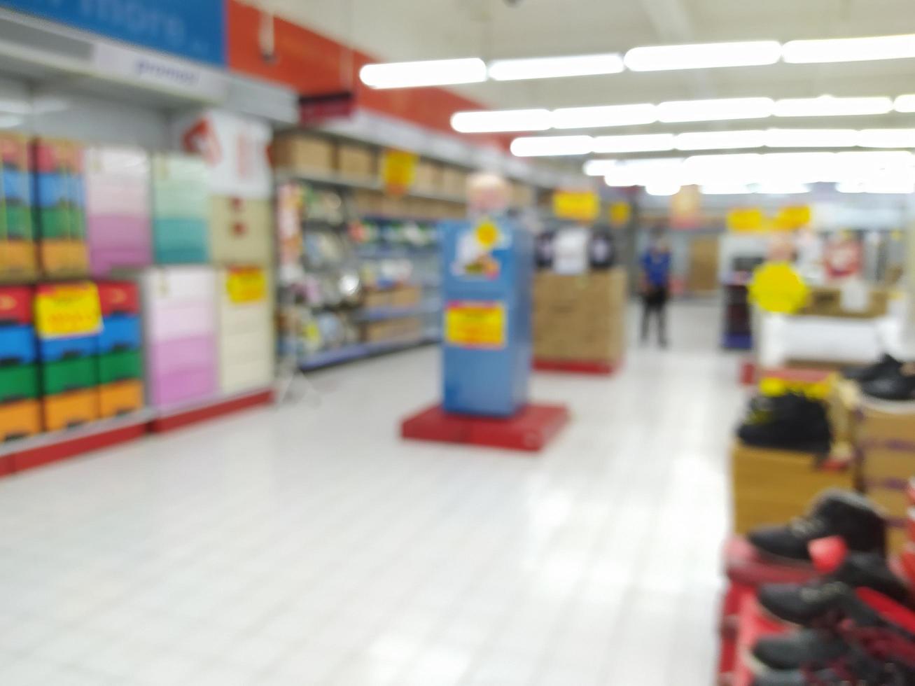 abstrakte Unschärfe mit Bokeh im Einkaufszentrum, unscharfer Supermarkt foto