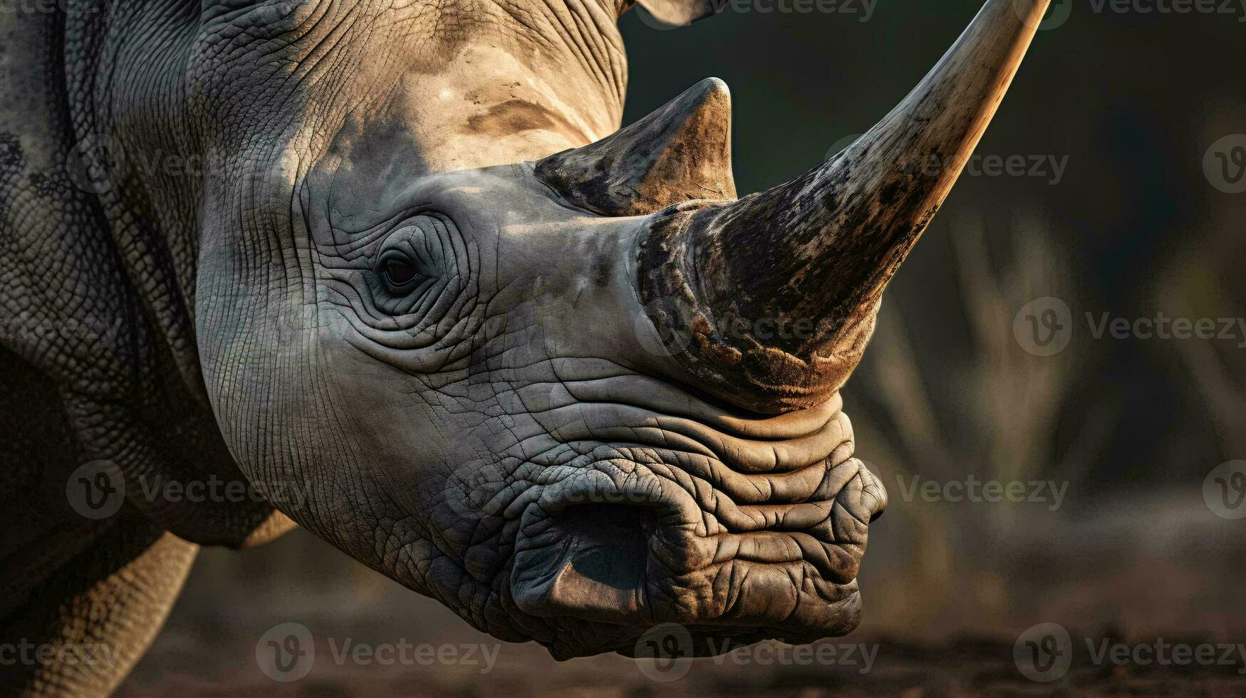 ein schließen oben von ein Nashorn ai generiert foto