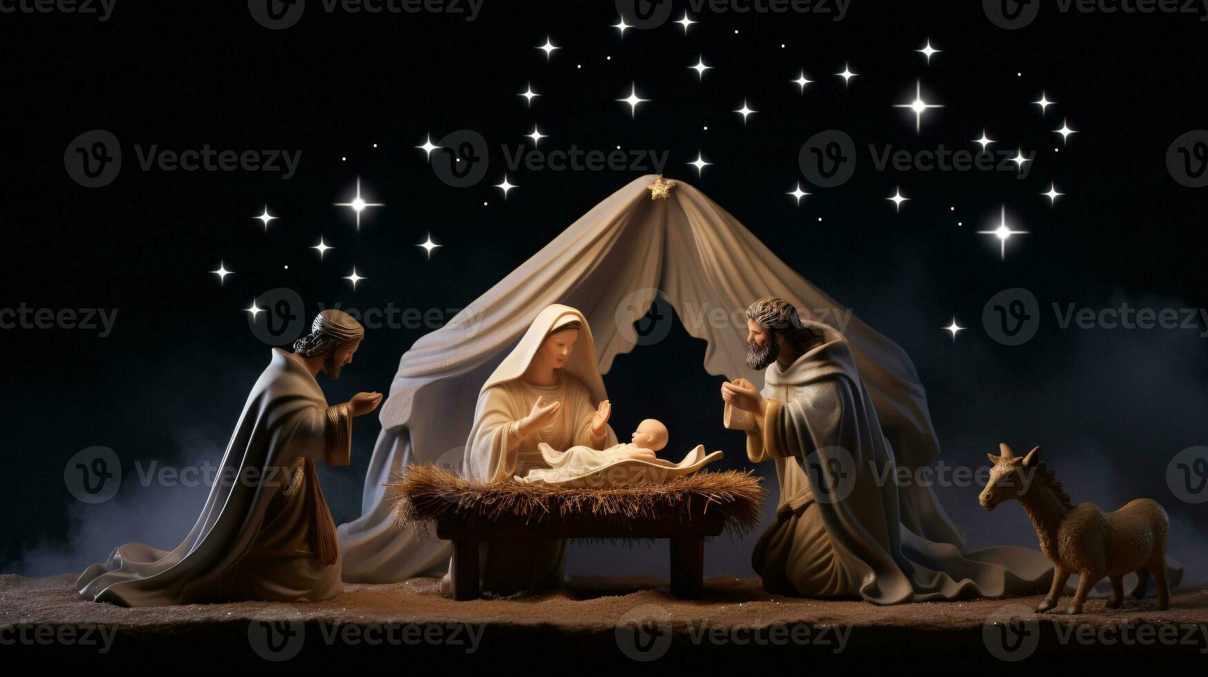 ai generativ Weihnachten Sternenlicht Geburt Szene Diorama porträtieren das Geschichte von Jesus' Geburt foto