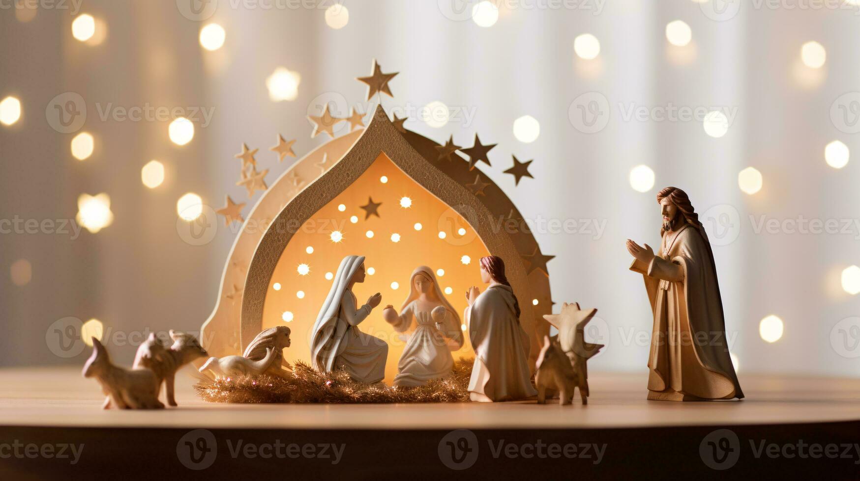 ai generativ Weihnachten Sternenlicht Geburt Szene Diorama porträtieren das Geschichte von Jesus' Geburt foto