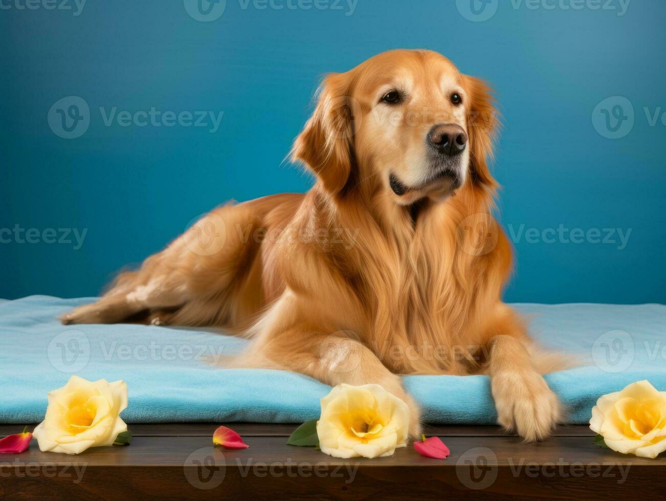 heiter Hund genießen ein Massage beim ein Haustier Spa ai generativ foto