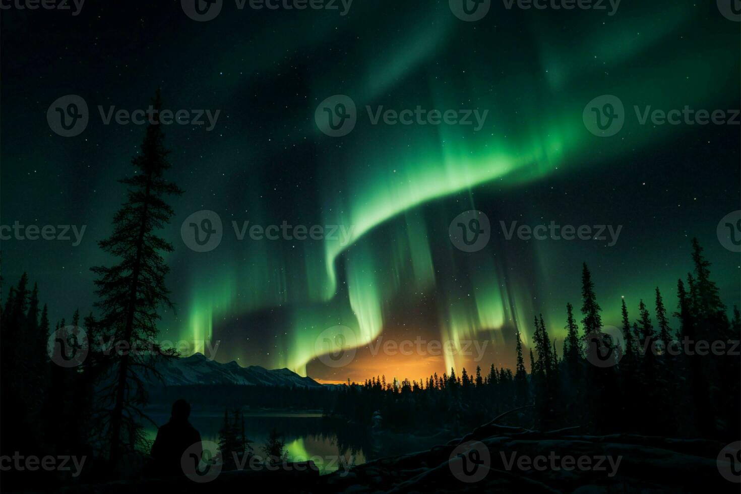 Paar sonnt sich im das zauberhaft glühen von das Nord Beleuchtung ai generiert foto