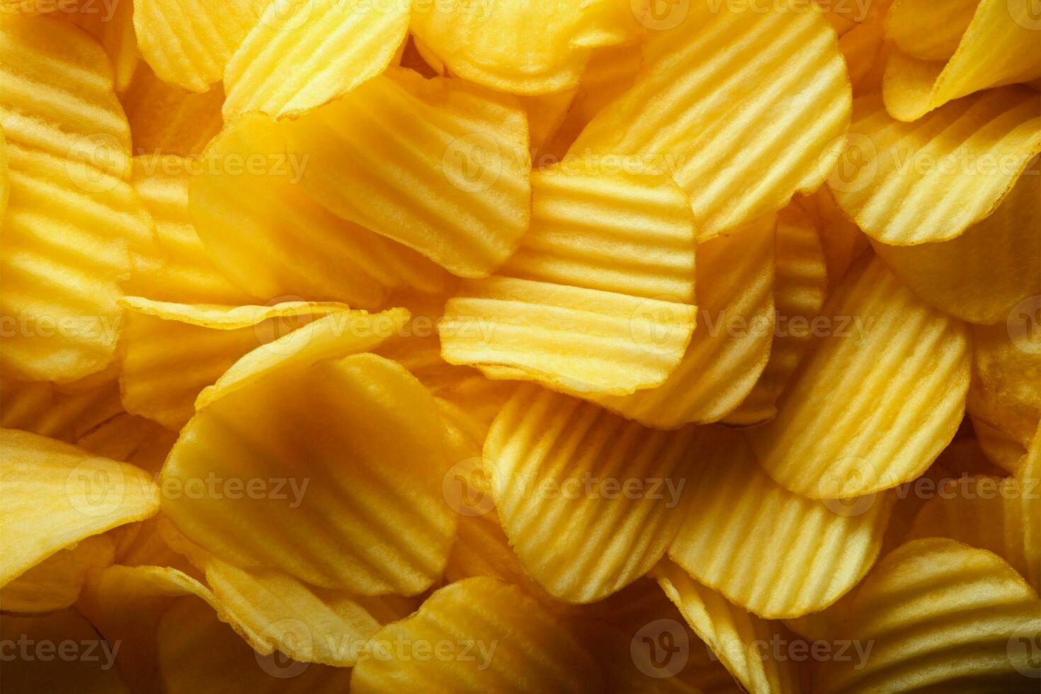 knusprig Kartoffel Chips angesehen von das Spitze, Bildung ein texturiert Hintergrund ai generiert foto