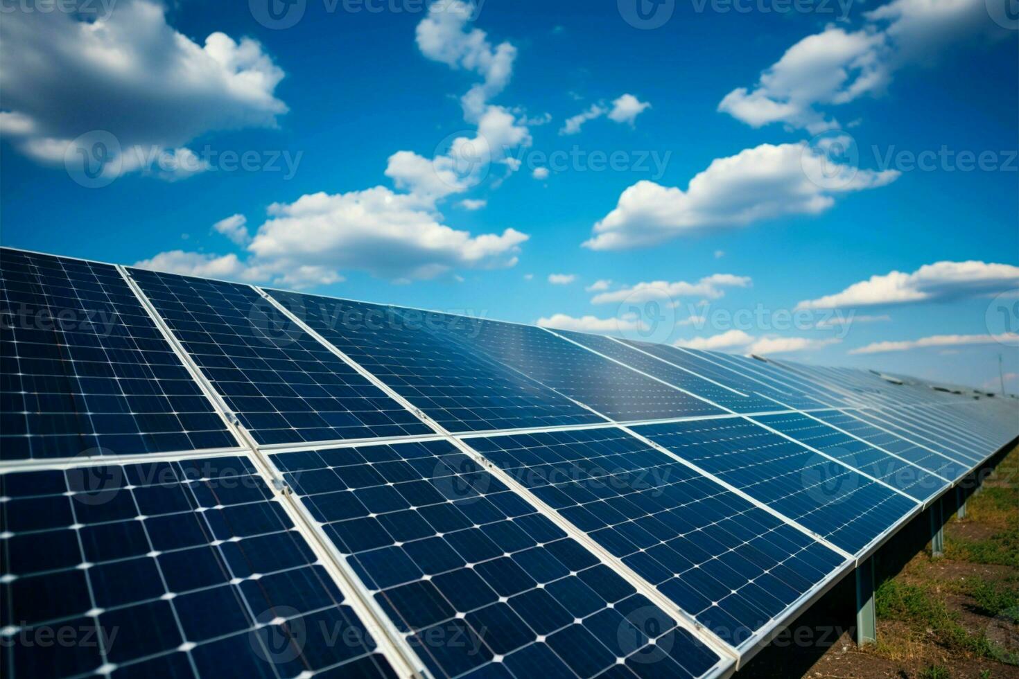 Solar- Paneele und das je Ändern Segeltuch von Blau Himmel und Wolken ai generiert foto