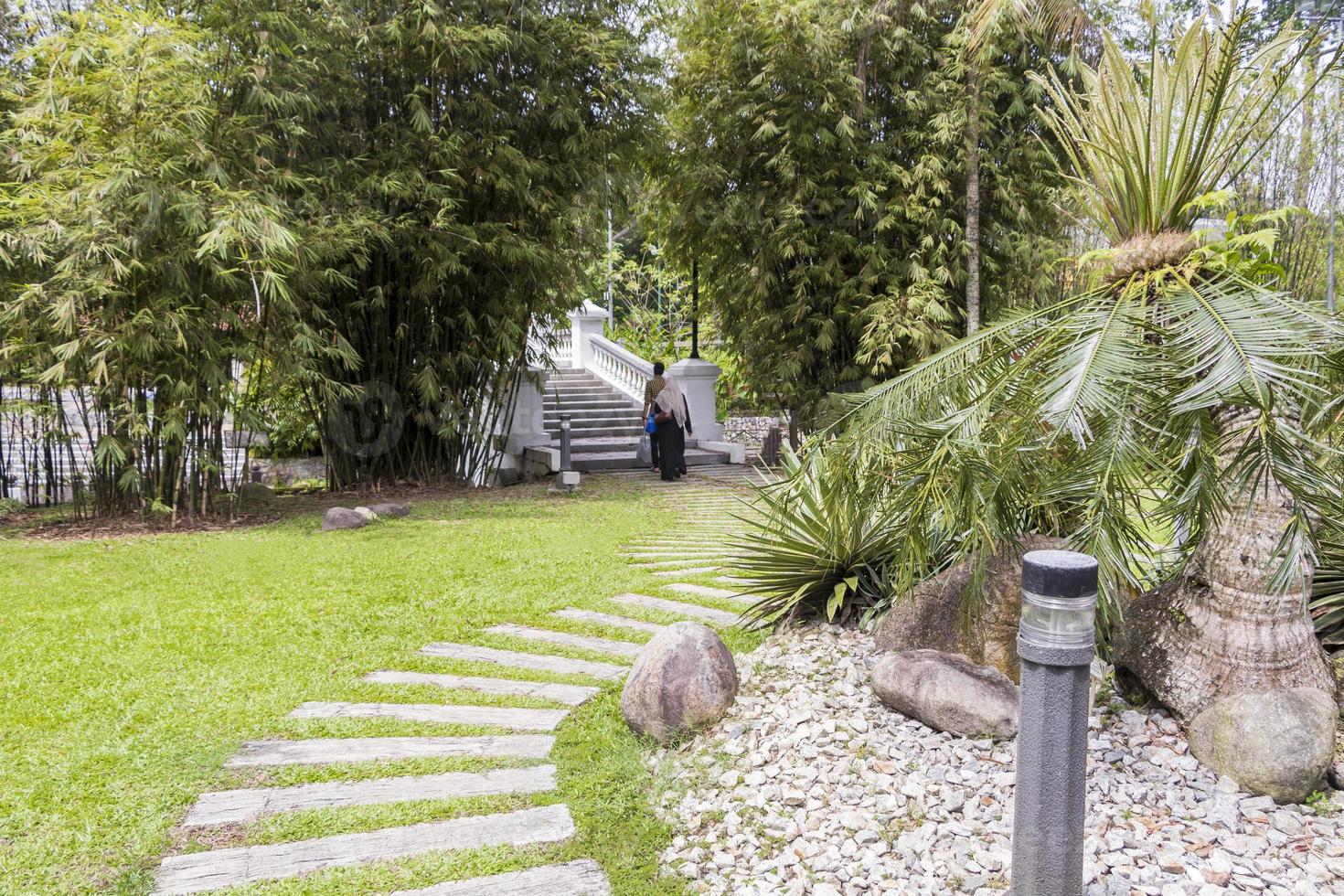 Wanderweg zum Bambusspielhaus in den botanischen Gärten von Perdana, Malaysia foto