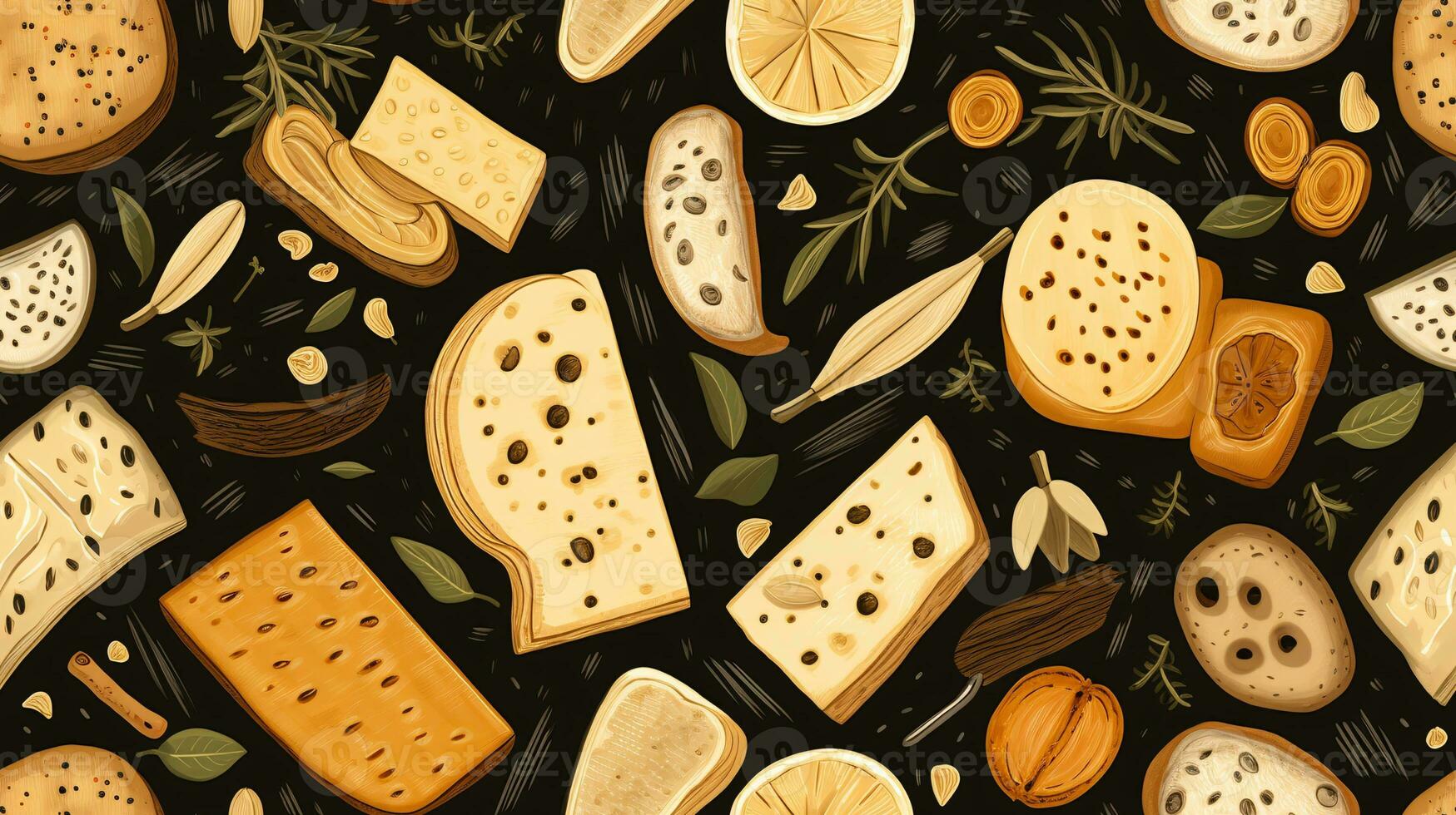 Handwerker Käse und Obst nahtlos Muster Illustration, ai generiert foto