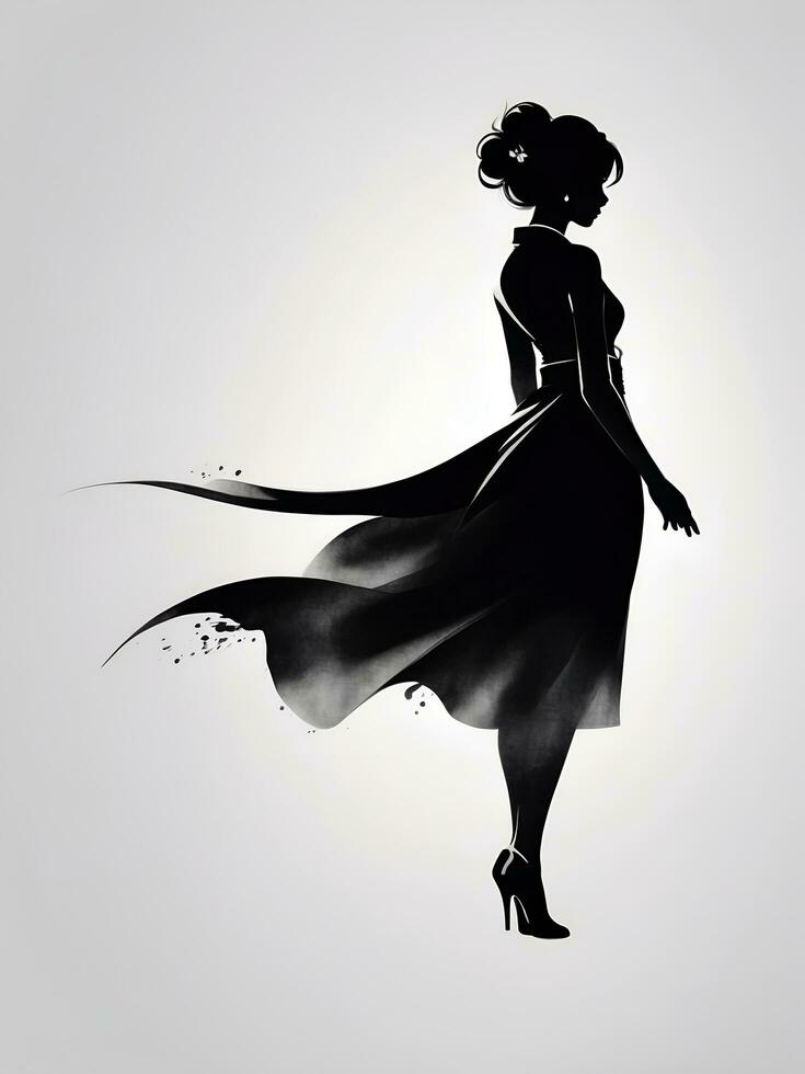 weiblich schwarz sumie Silhouette Stil, ai generiert foto