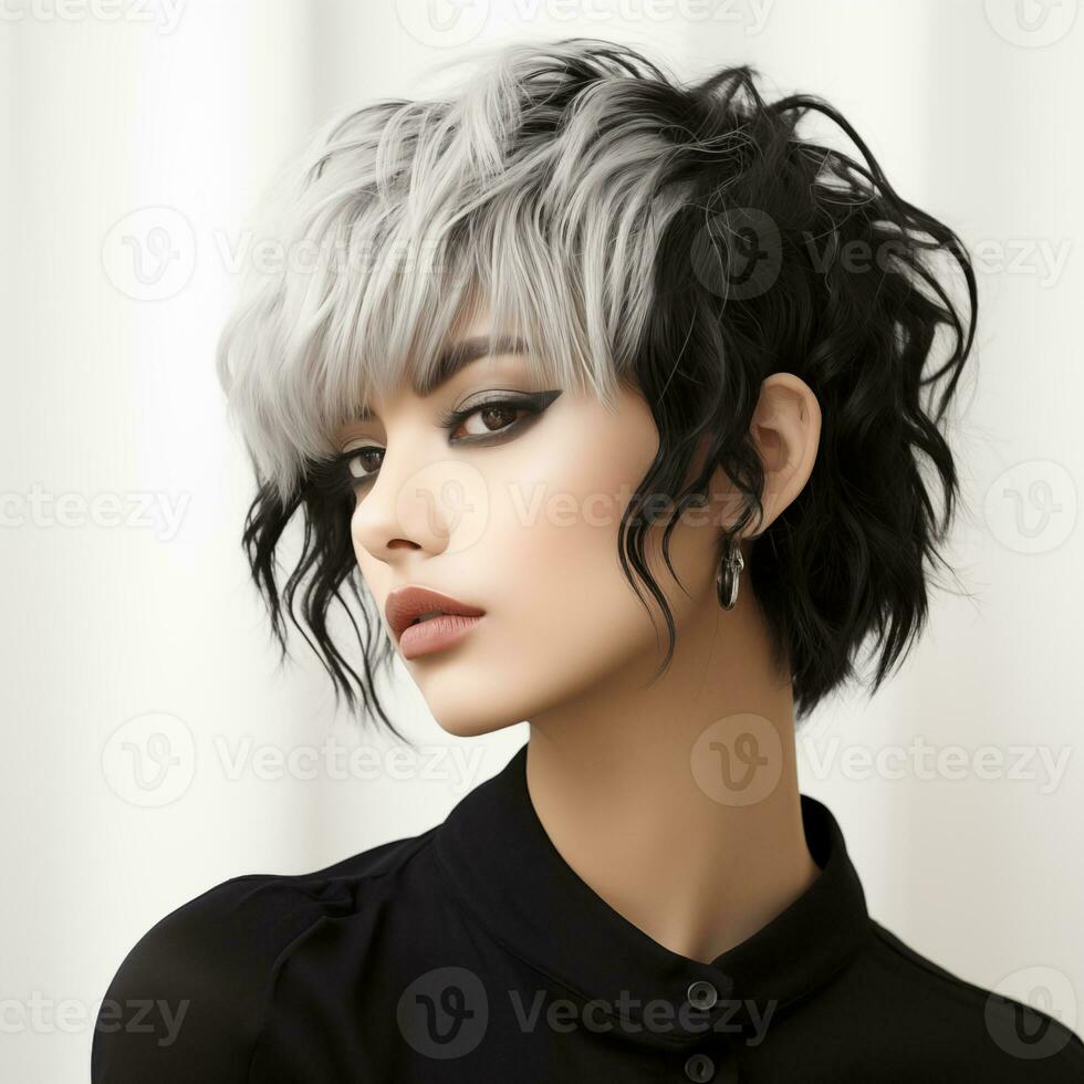 Illustration von ein Haarschnitt Mode Porträt, ai generiert foto