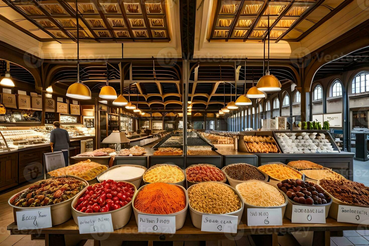 ein groß Markt mit viele von Essen und Gewürze. KI-generiert foto