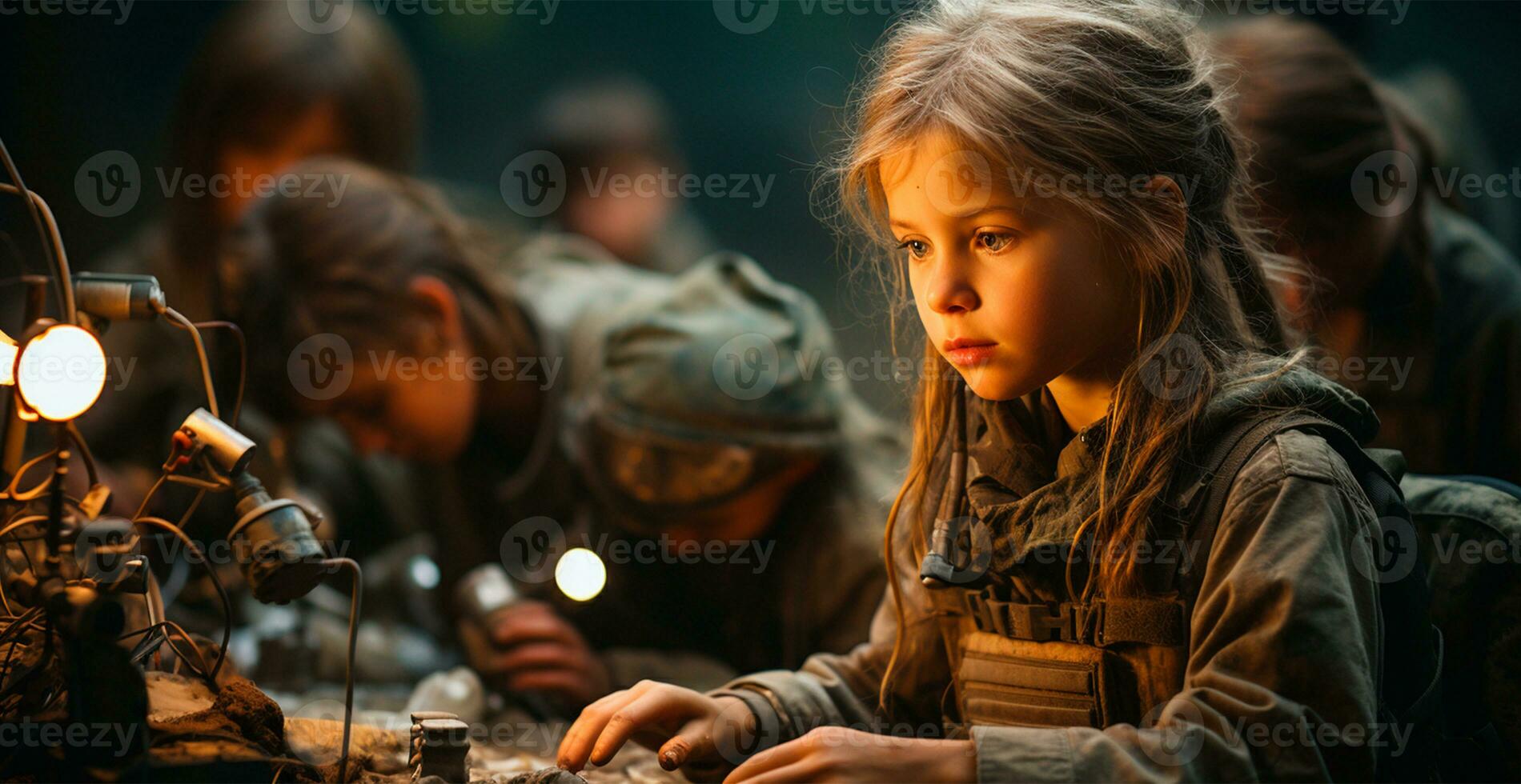 Militär- und Kinder, Militär- Ärzte Hilfe Kinder, Speichern Kinder - - ai generiert Bild foto