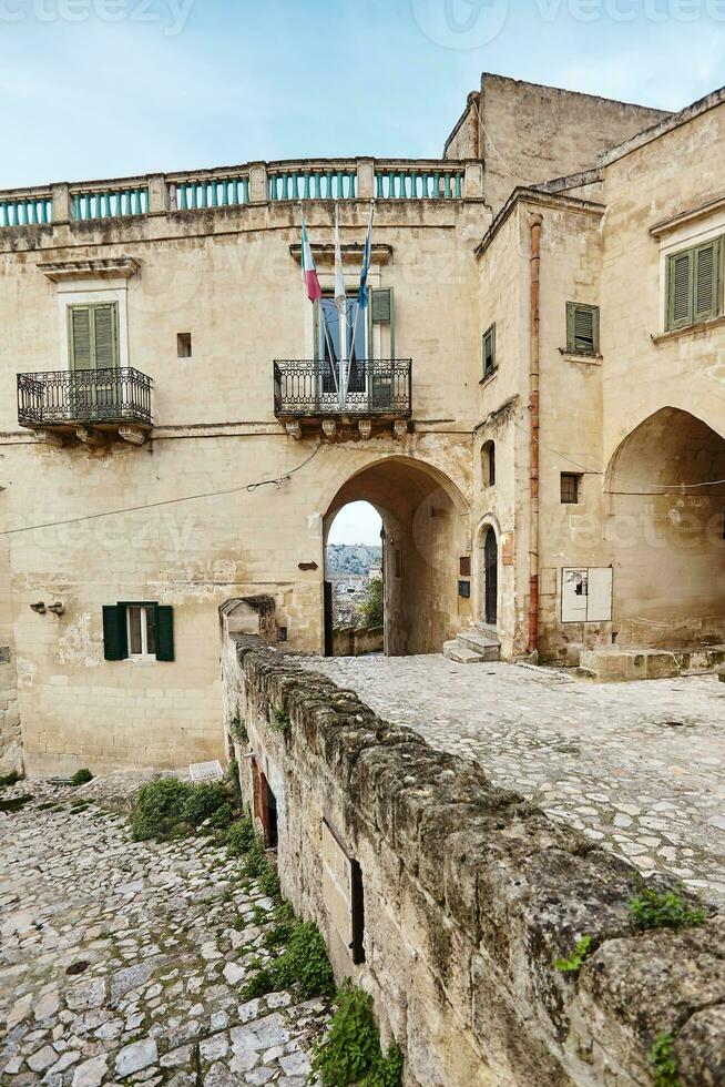 atemberaubend Aussicht von das uralt Stadt, Dorf von Matera, Süd- Italien. foto