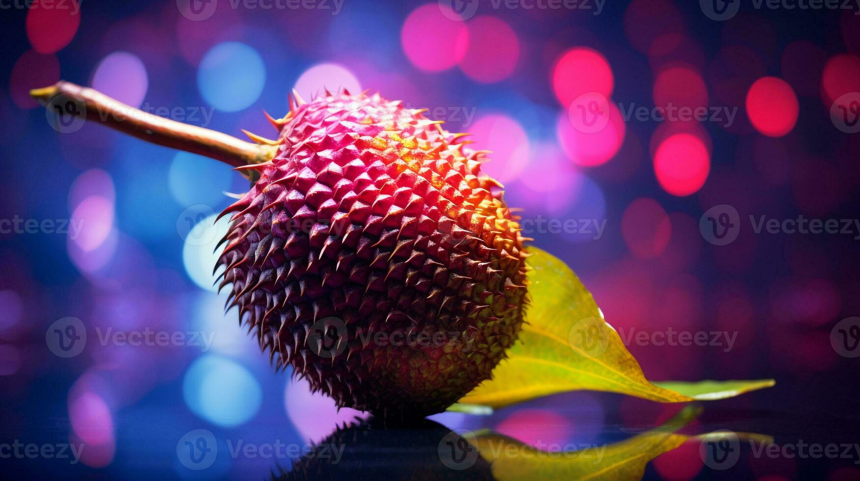 Foto von Schlange Obst Hälfte gegen ein bunt abstrakt Hintergrund. generativ ai