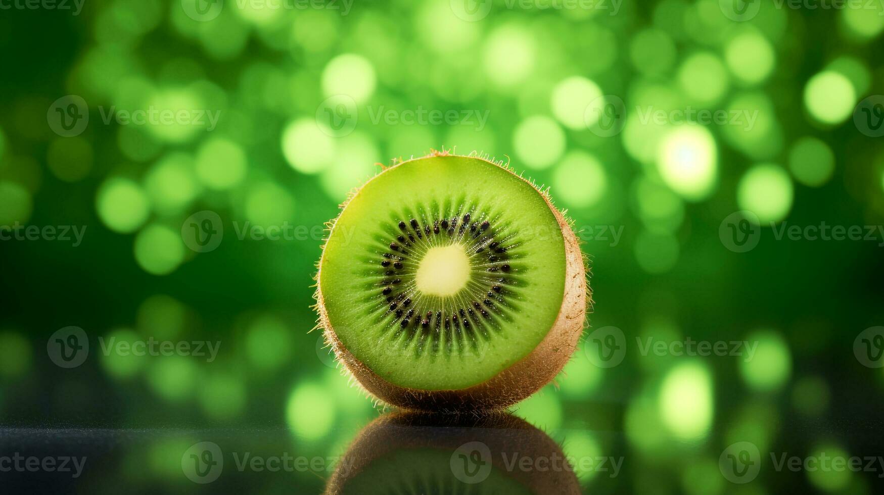 Foto von Kiwi Hälfte gegen ein bunt abstrakt Hintergrund. generativ ai