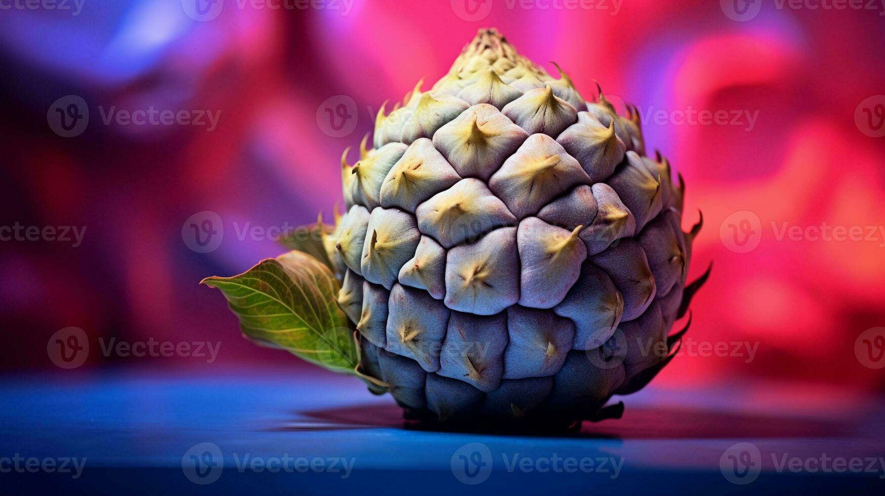 Foto von Pudding Apfel Obst Hälfte gegen ein bunt abstrakt Hintergrund. generativ ai