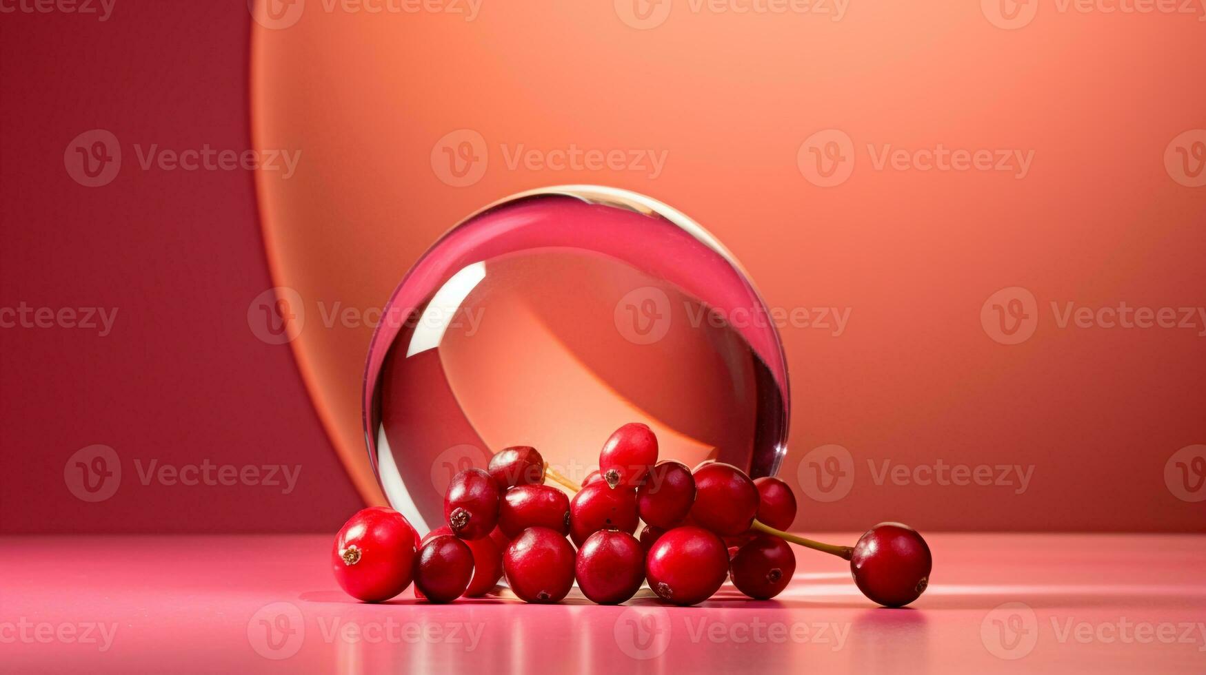 Foto von Cranberry Obst Hälfte gegen ein bunt abstrakt Hintergrund. generativ ai