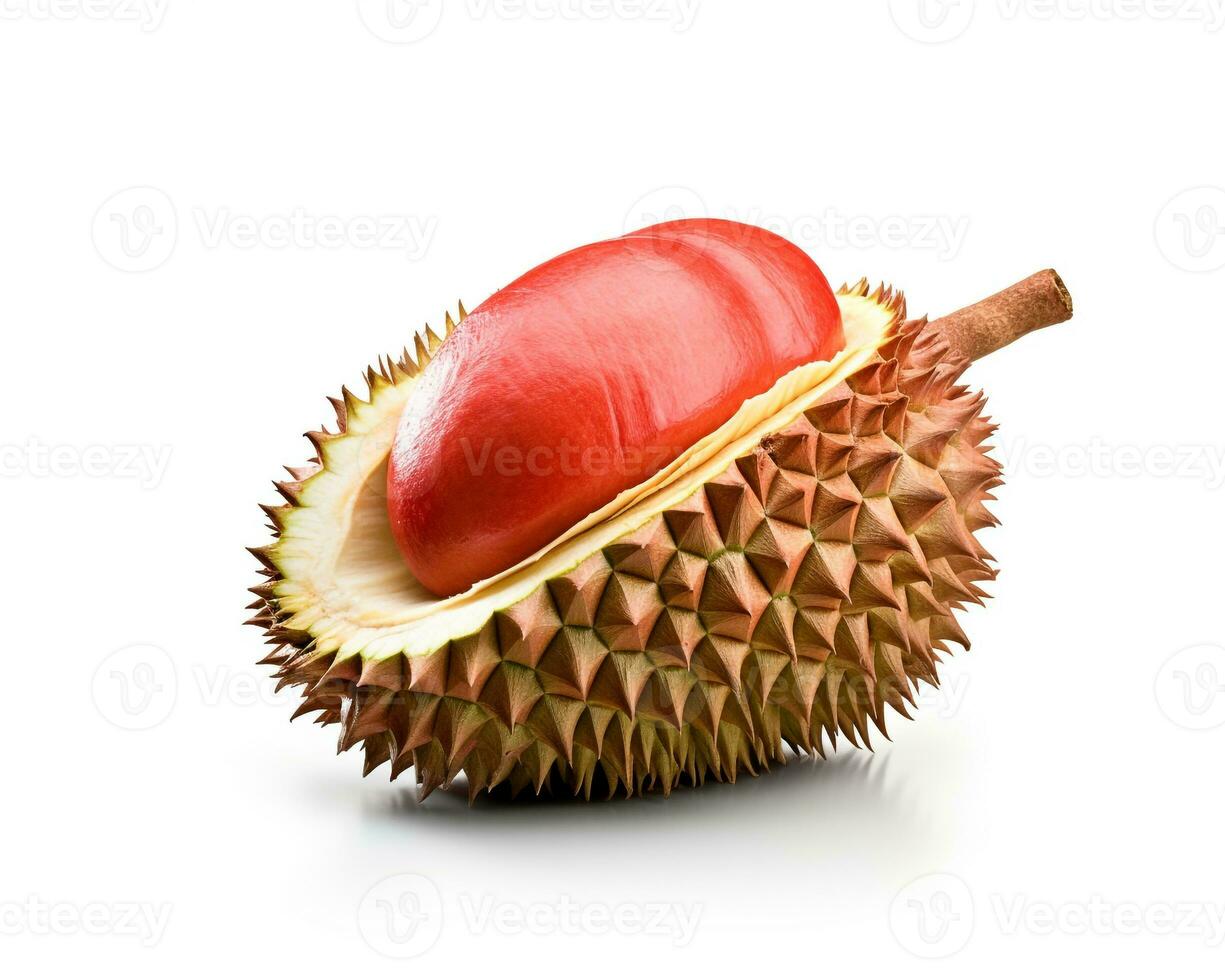 Foto von rot Durian isoliert auf Weiß Hintergrund. generativ ai