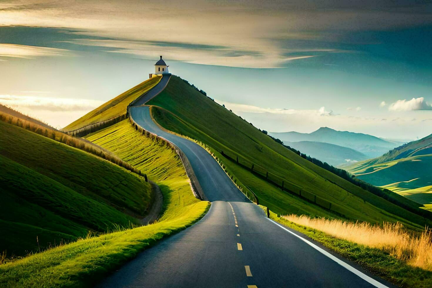 das Straße zu das Leuchtturm. KI-generiert foto