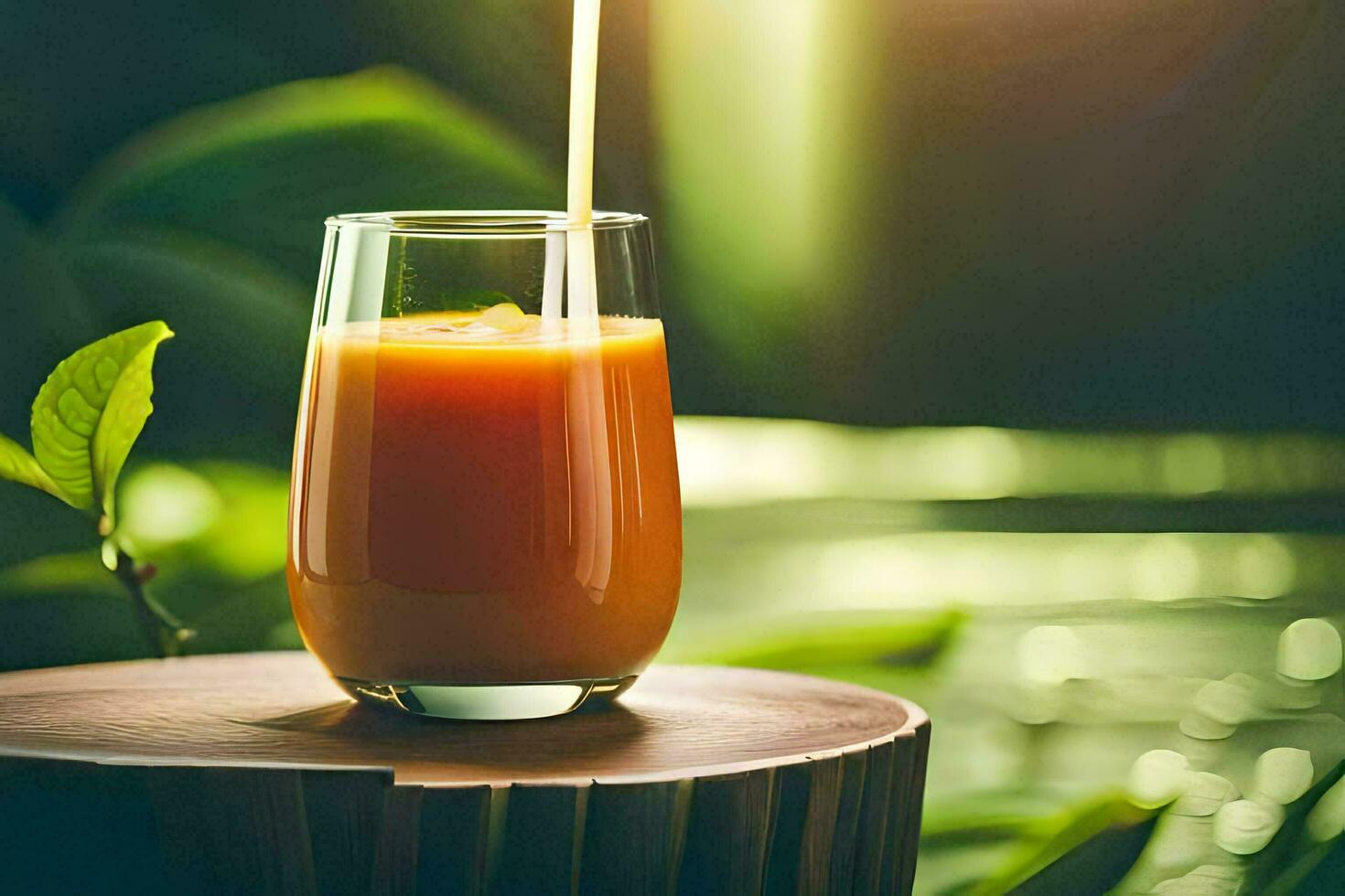 ein Glas von Orange Saft mit ein Stroh. KI-generiert foto