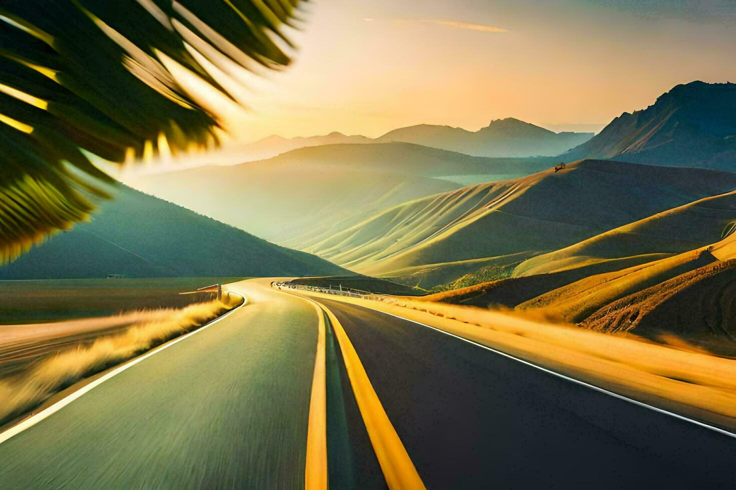 ein Straße im das Berge mit Palme Bäume. KI-generiert foto