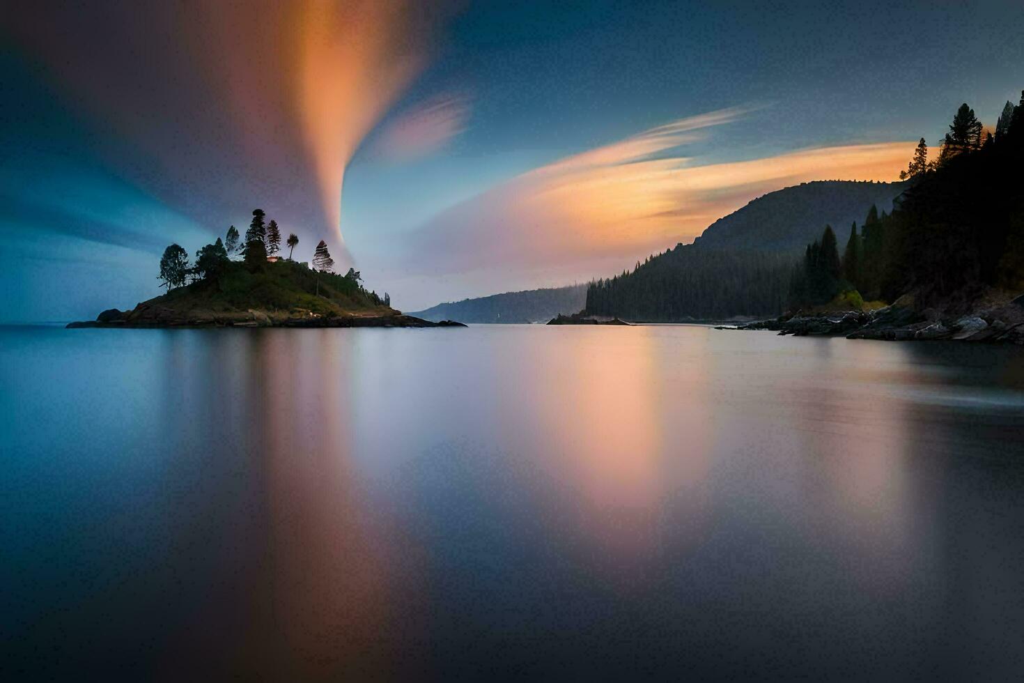 ein schön Sonnenuntergang Über das Ozean mit ein Wolke im das Himmel. KI-generiert foto