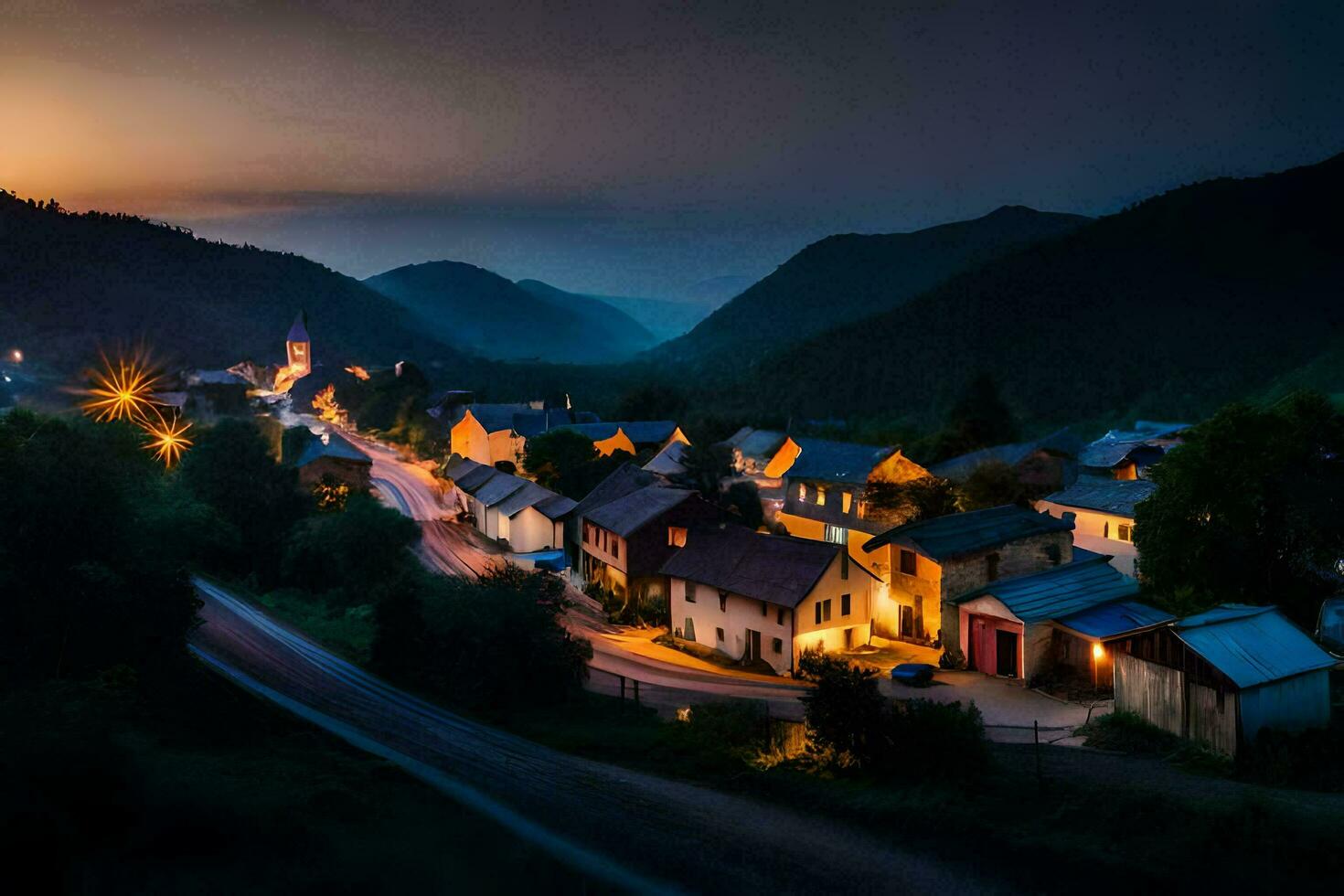 Foto Hintergrund das Himmel, Berge, Straße, Dorf, Sonnenuntergang, Straße, Straße, Straße,. KI-generiert