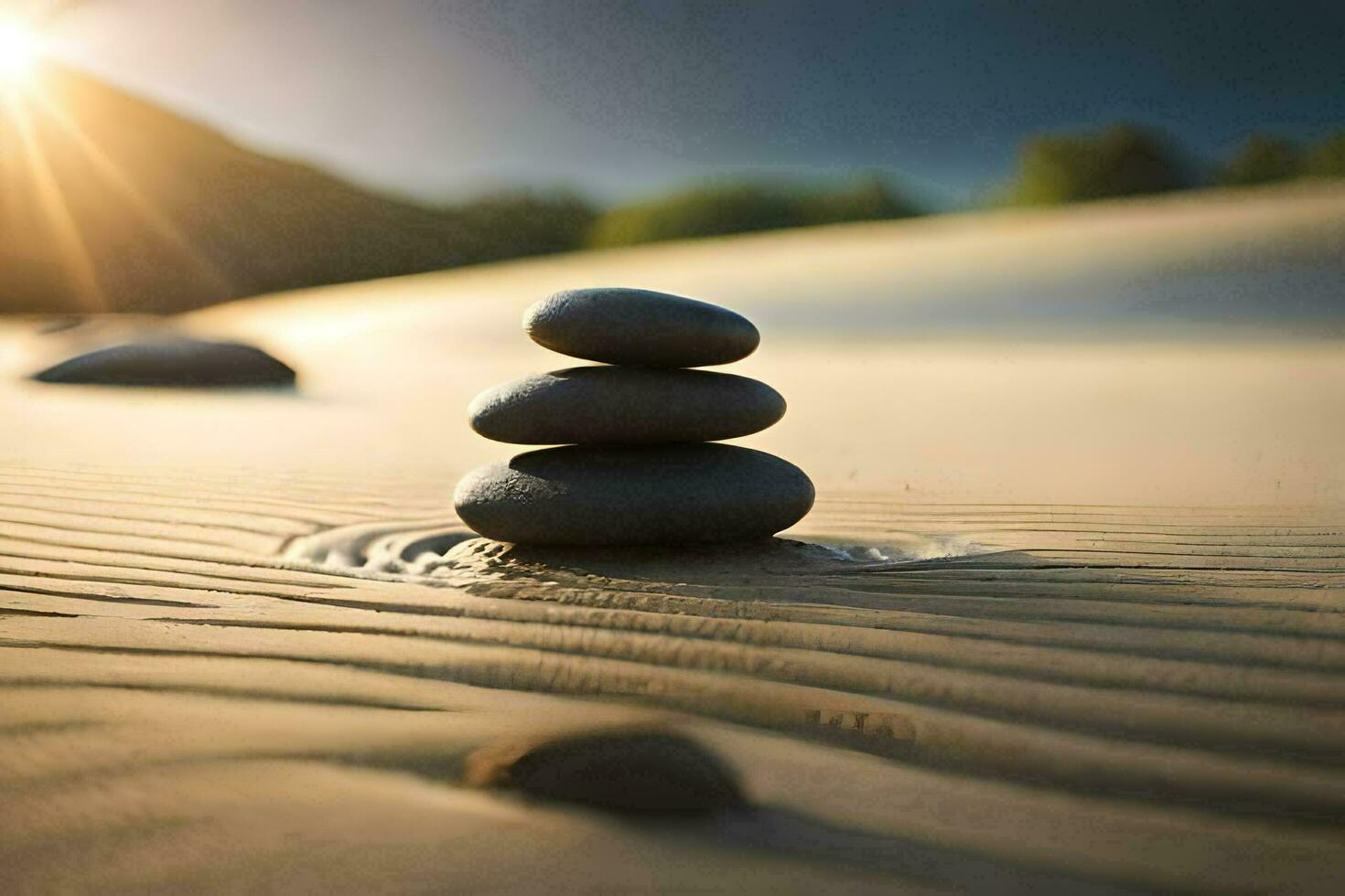 ein Stapel von Felsen im das Sand. KI-generiert foto