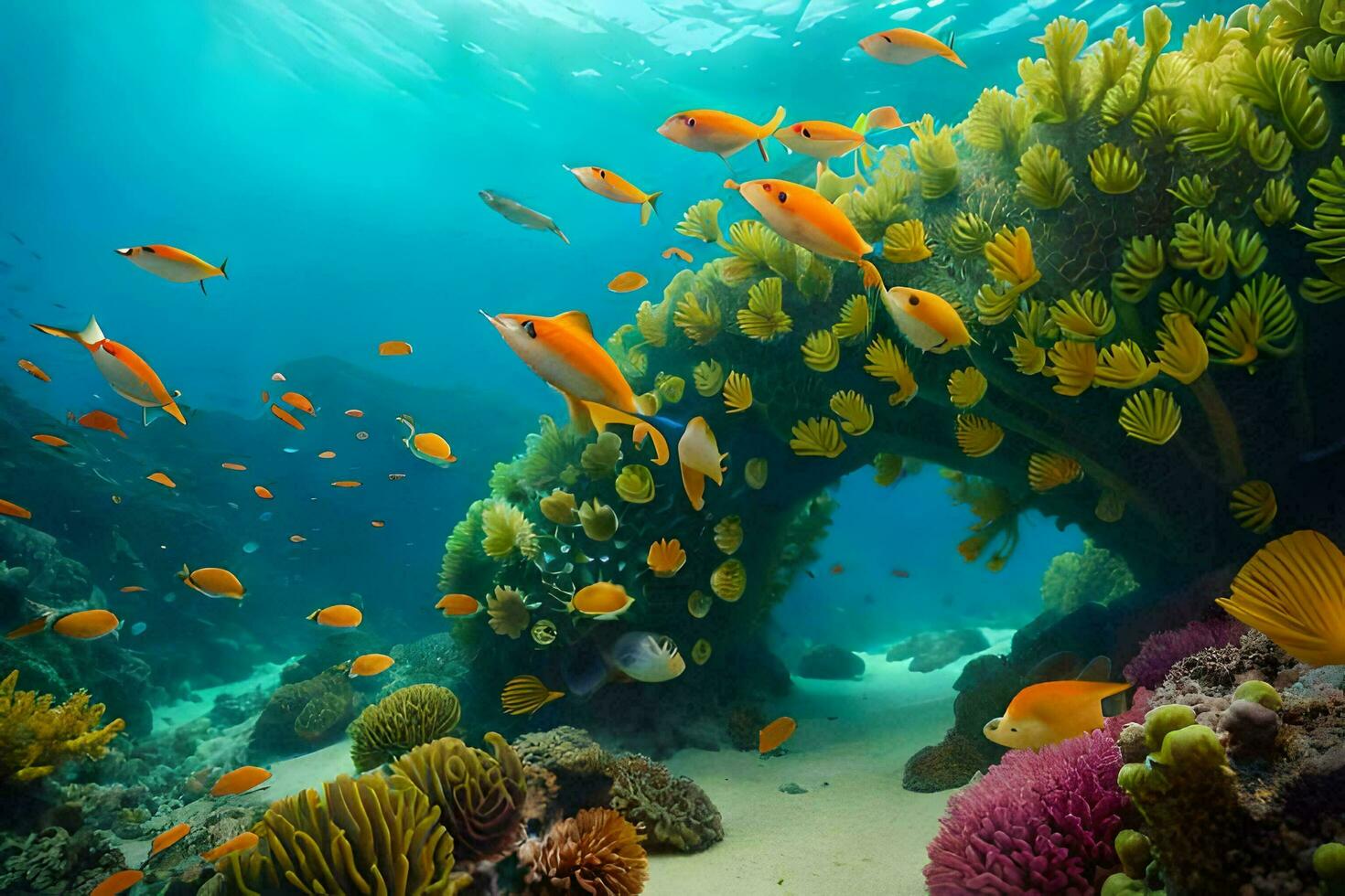 Koralle Riff mit Fisch und Korallen. KI-generiert foto
