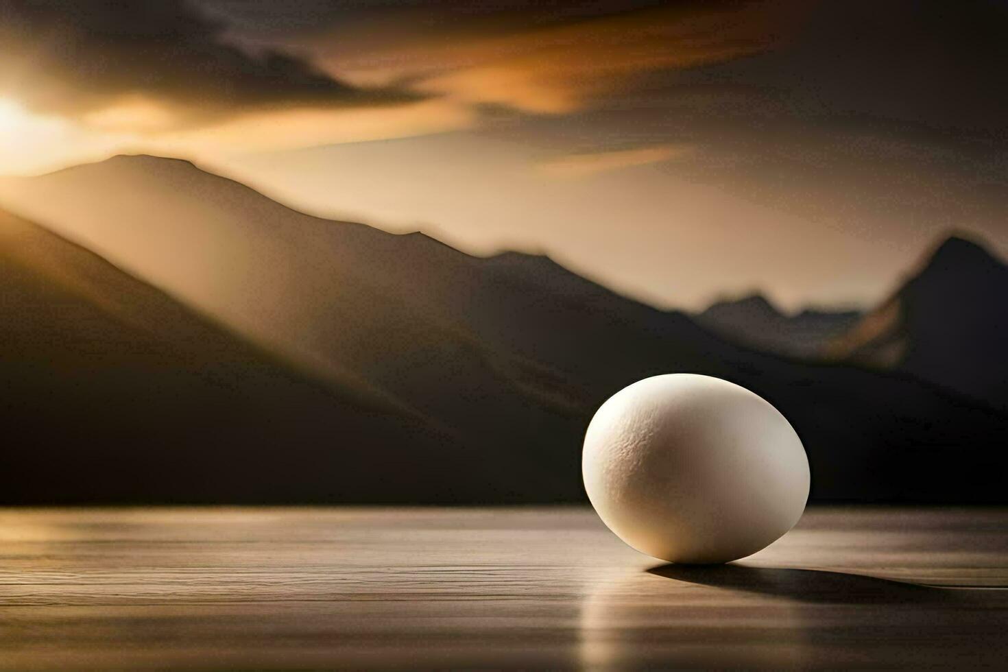 Ei auf das Tabelle mit Berge im das Hintergrund. KI-generiert foto