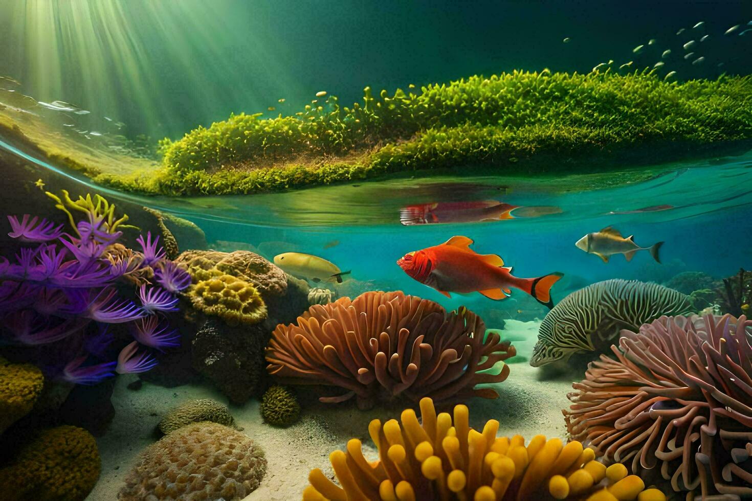 ein Koralle Riff mit Fisch und andere Marine Leben. KI-generiert foto