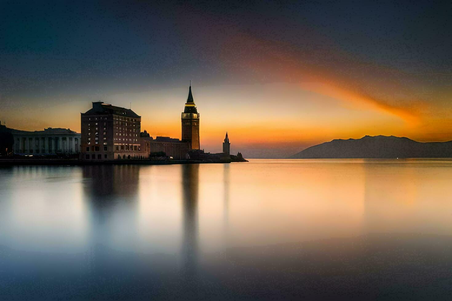 das Sonne setzt Über das Stadt von Venedig. KI-generiert foto