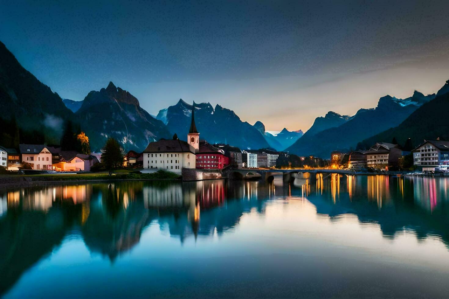 das Stadt, Dorf von altenmarkt beim Dämmerung. KI-generiert foto