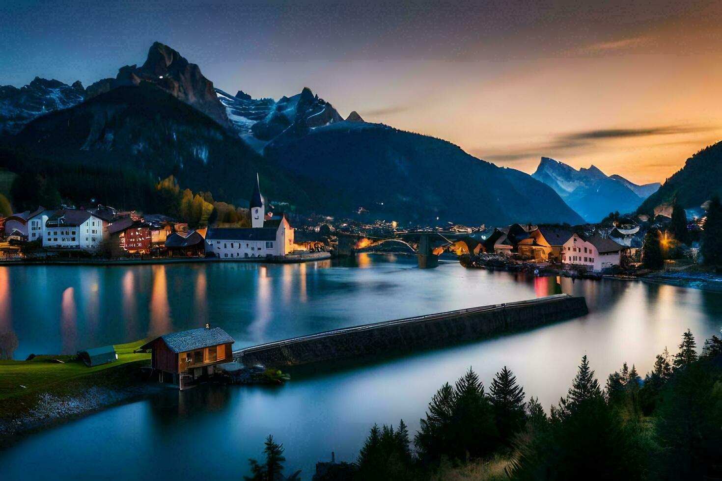 das Dorf von altenkirchen, Schweiz, beim Sonnenuntergang. KI-generiert foto