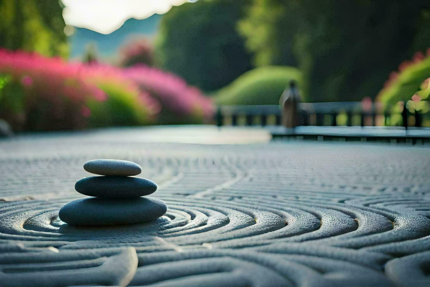 ein Stein Labyrinth im das Garten. KI-generiert foto