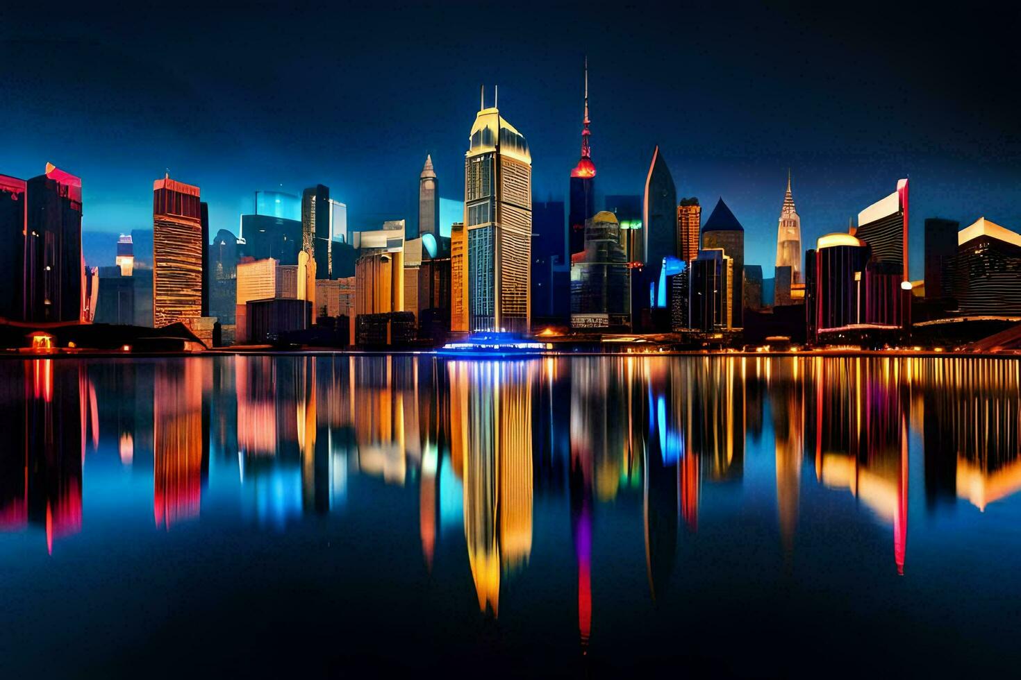 das Stadt von Shanghai ist reflektiert im das Wasser. KI-generiert foto