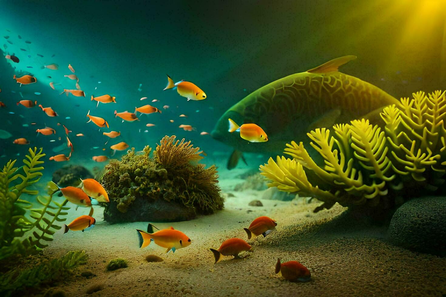 Foto Hintergrund Meer, Koralle, Fisch, Koralle Riff, Fisch, Koralle Riff, Fisch, Koralle. KI-generiert