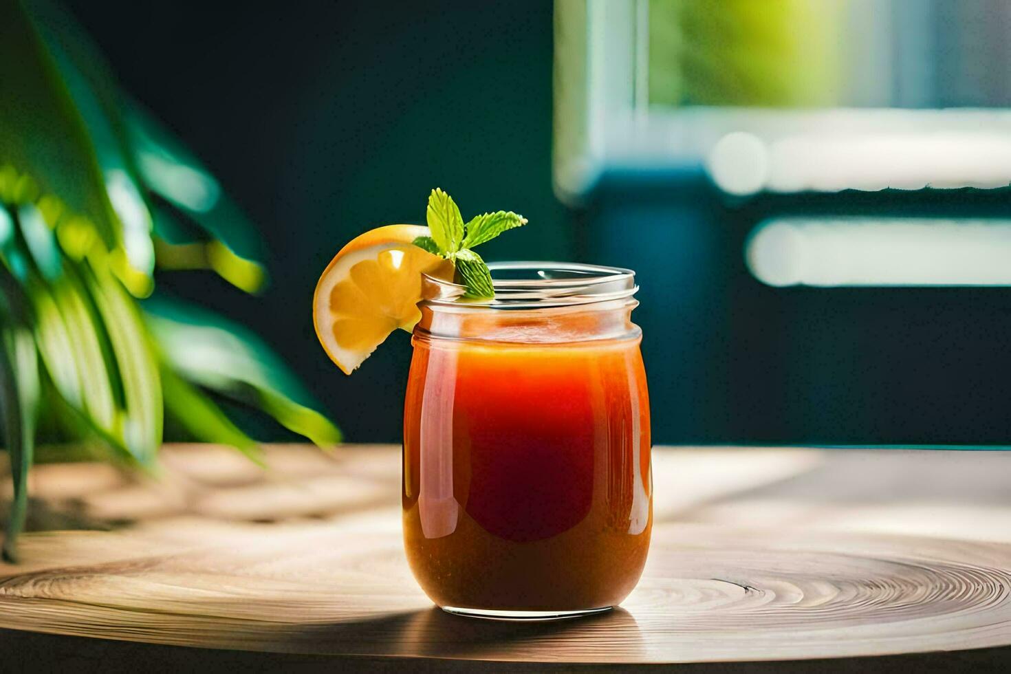 ein Glas von Saft mit ein Zitrone Scheibe auf oben. KI-generiert foto