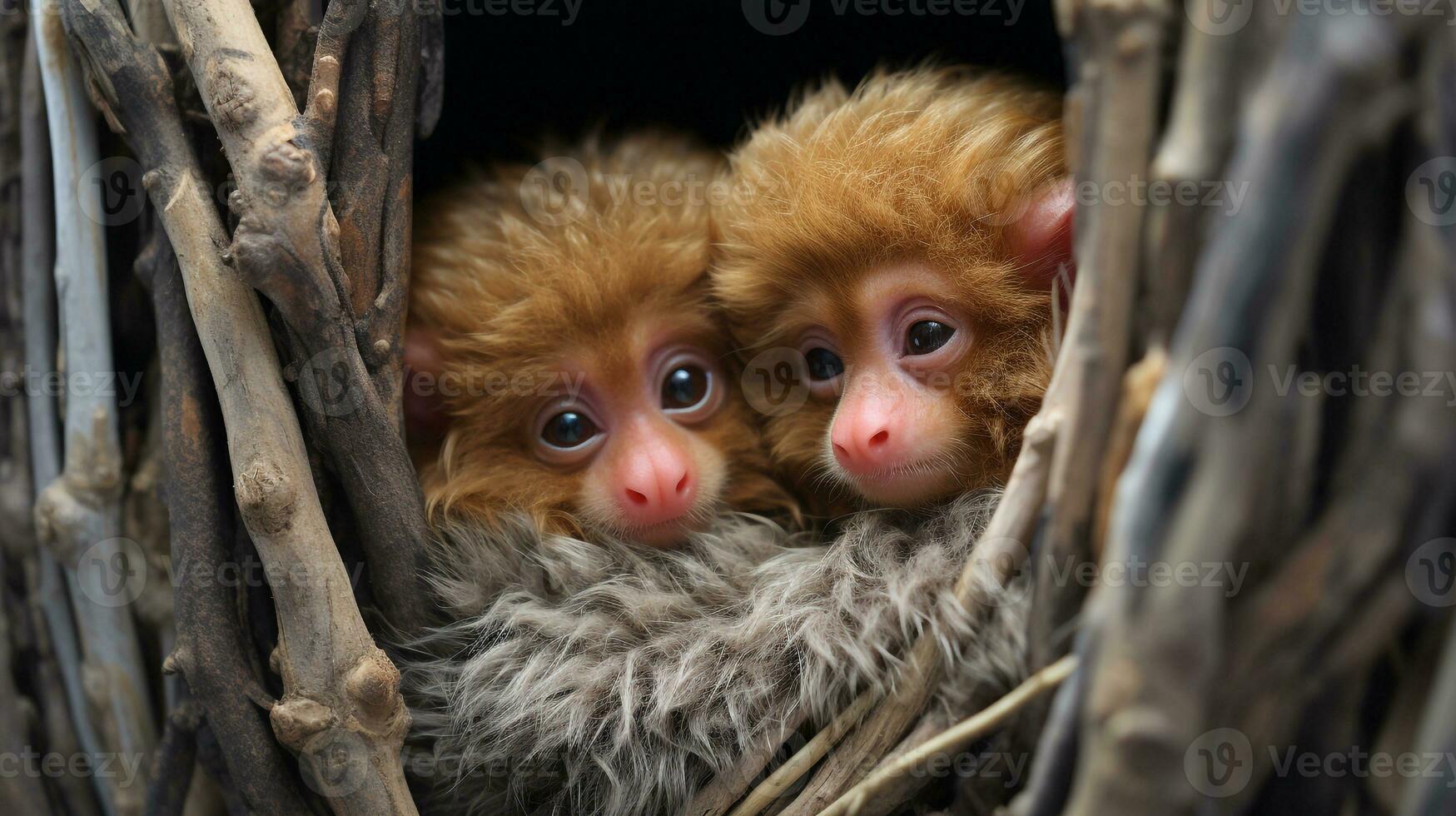 Foto von herzzerreißend zwei Uakari mit ein Betonung auf Ausdruck von Liebe. generativ ai